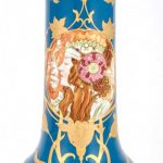 Gebruder, Heuback Vienna Style Art Nouveau Gilt Decorated Blue Ground Porcelain Portrait Vase