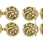 Art Nouveau Gold, Green Plique-à-Jour Enamel and Diamond Dress Set