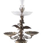 Art Nouveau 30" Gilt Metal & Etched Glass Epergne