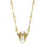 Art Nouveau Gold, Pearl, Plique-à-Jour Enamel and Diamond Pendant-Necklace