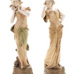 ERNST WAHLISS 'Water Lilly' and 'Rose' Two Art Nouveau Ceramic Maidens, circa 1900