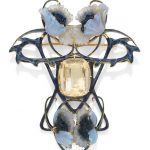 AN ART NOUVEAU ENAMEL, PÂTE DE VERRE AND CITRINE BROOCH, BY LALIQUE, CIRCA 1900-1905