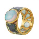 Art Nouveau Gold, Opal and Plique-à-Jour Enamel Ring, René Lalique, France