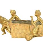 French gilt bronze figural table flower basket