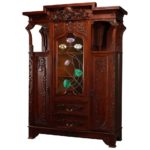 Art Nouveau Sarah Bernhardt Leaded Glass Bookcase