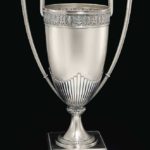 A SILVER TROPHY CUP MARKED K. FABERGÉ WITH THE IMPERIAL WARRANT