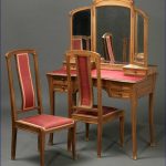 French Art Nouveau walnut dressing table & chairs