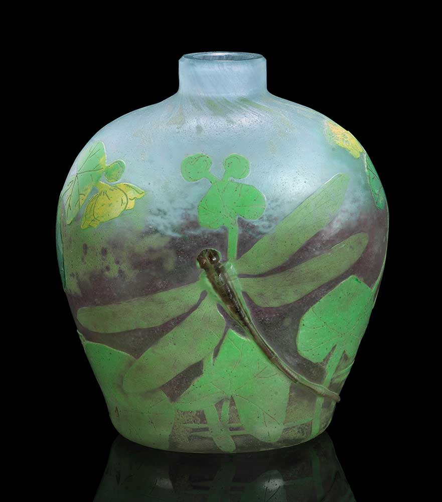 DAUM FRÈRES 'Libellules et Nénuphars' bottle vase, circa 1900