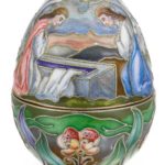A silver-gilt and pictorial cloisonné enamel egg, probably Feodor Rückert, Moscow, 1899-1908
