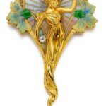 Art Nouveau Enamel, Pearl and Diamond Brooch Masriera