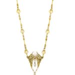 Art Nouveau Gold, Pearl, Plique-à-Jour Enamel and Diamond Pendant-Necklace