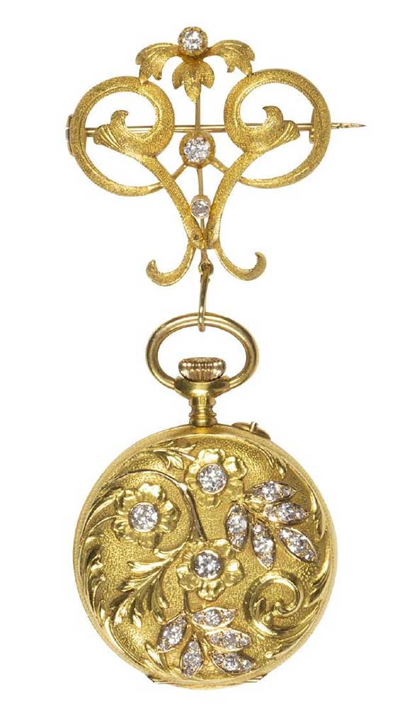 Art Nouveau Ulysse Nardin diamond and 18k yellow gold