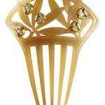 AN ART NOUVEAU OX HORN AND PEARL AND GOLD HAIR COMB, BY LUCIEN GAILLARD