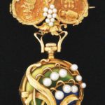 18K GOLD & PEARL ENAMELED ART NOUVEAU LAPEL/POCKET