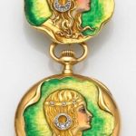 A LADY'S ART NOUVEAU ENAMEL, DIAMOND AND EIGHTEEN KARAT GOLD PENDANT WATCH, TIFFANY & CO