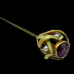 Art Nouveau Gold Enamel Amethyst Pearl Hatpin