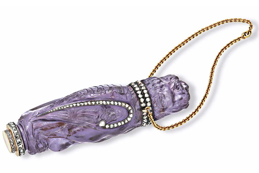 ART NOUVEAU AMETHYST AND DIAMOND PERFUME BOTTLE, HENRI VEVER