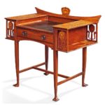 AN ART NOUVEAU MAHOGANY MARQUETRY LADY'S WRITING DESK